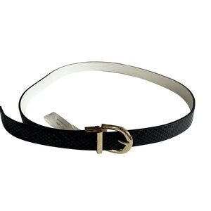 LP Blue Linea Pelle Women's Belt Black White Faux Leather Snakeskin Reversible